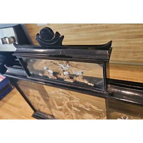Vintage Chinese Cork Craving Diorama 4 screens handmade 17”L X3” W 15” H - Picture 3 of 6